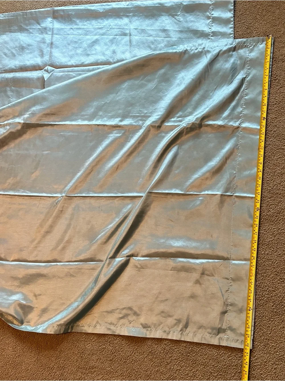 Set Of Two Teal Metallic Blue Silky Satin Curtain Panels 80x40 Inches Floral Top